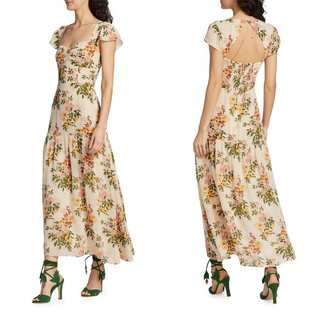 Reformation Cream Floral Backless Dress